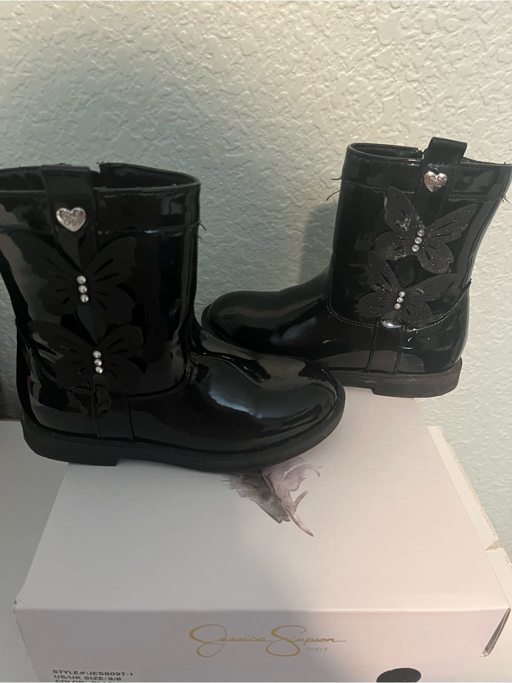 Jessica Simpson Black Patent Butterfly Ankle Boots